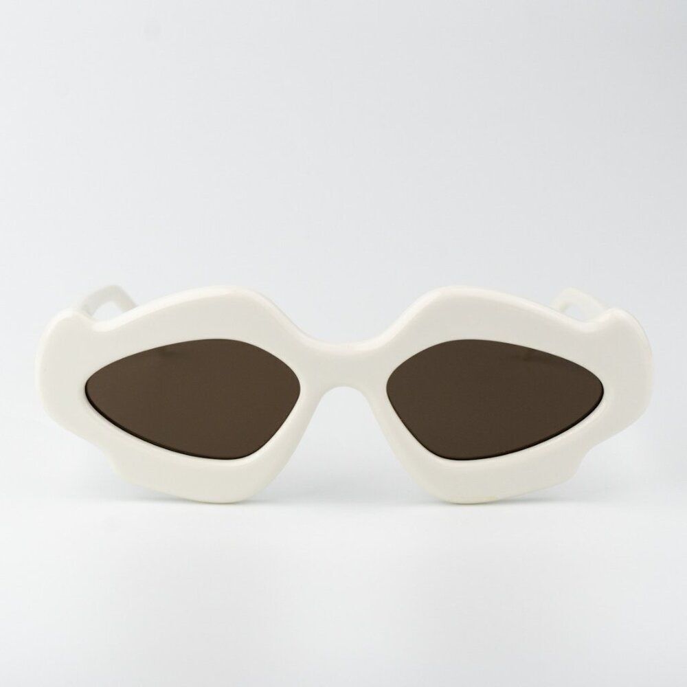 Loewe Sunglasses LW40109U 21E CURVY Shiny Ivory Brown Geometric BRAND NEW